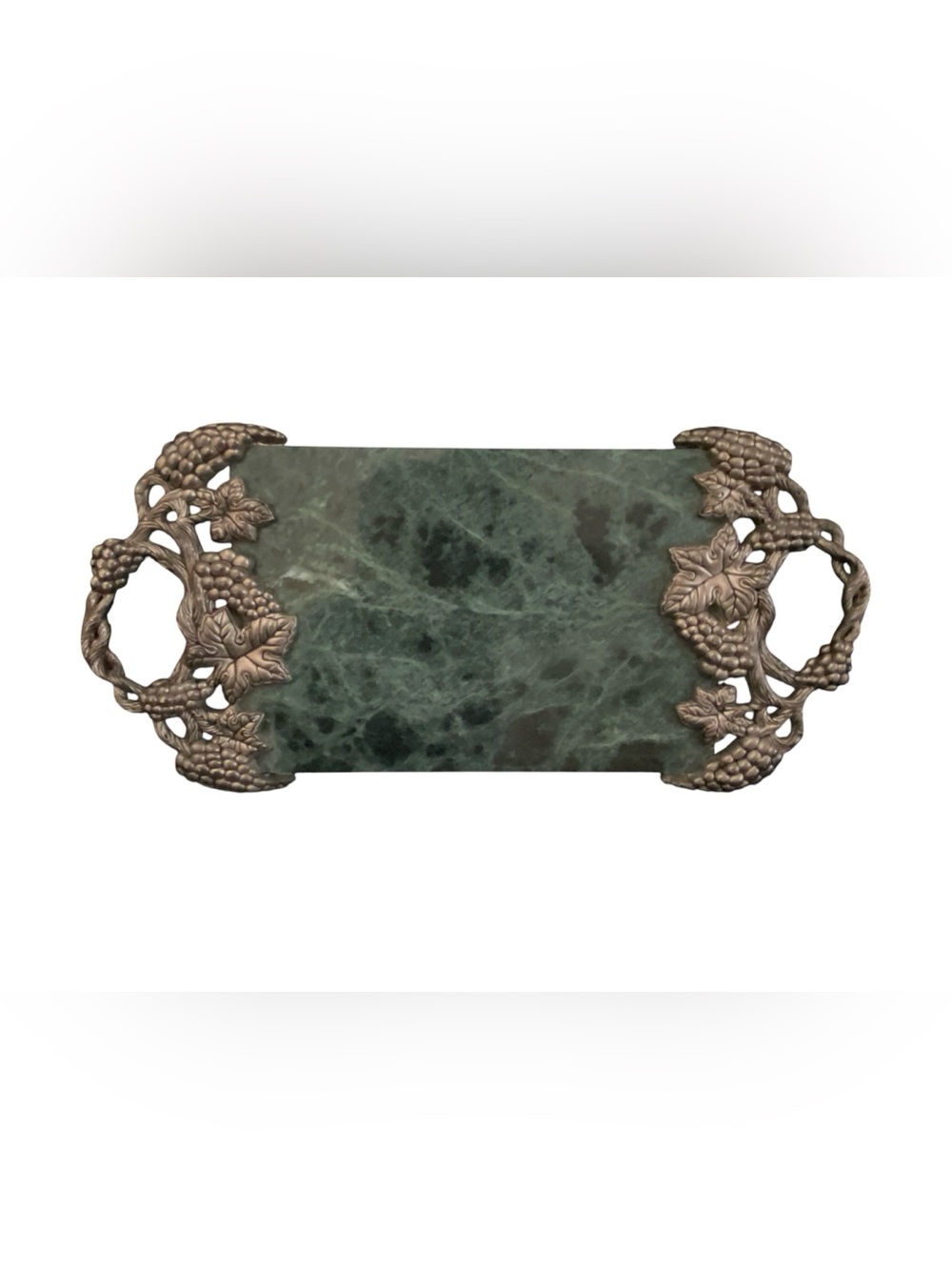 Vtg Godinger Silver Art Co. Green Marble Slab w/Silver plated Handles Tray